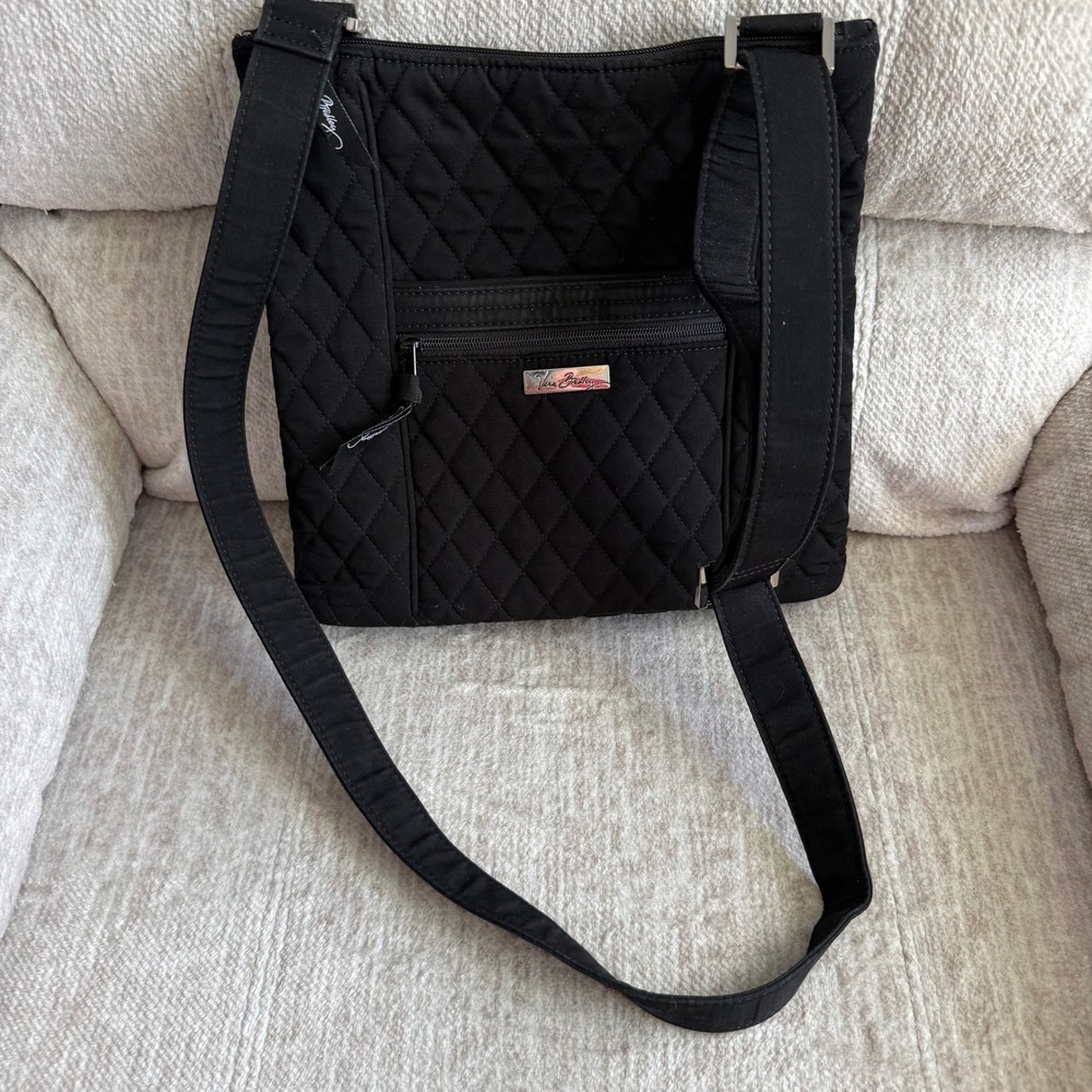 Vera Bradley Black Quilted Microfiber Hipster Crossbody Bag Leopard Lining - Picture 2 of 8